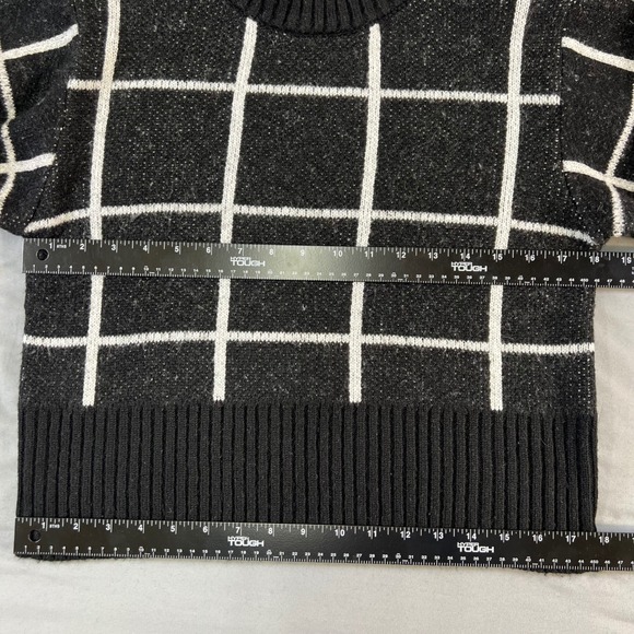 Y2K preppy work POOF NEW YORK Black White Grid Mock Neck Sweater Knit Top Siz L - Picture 7 of 16